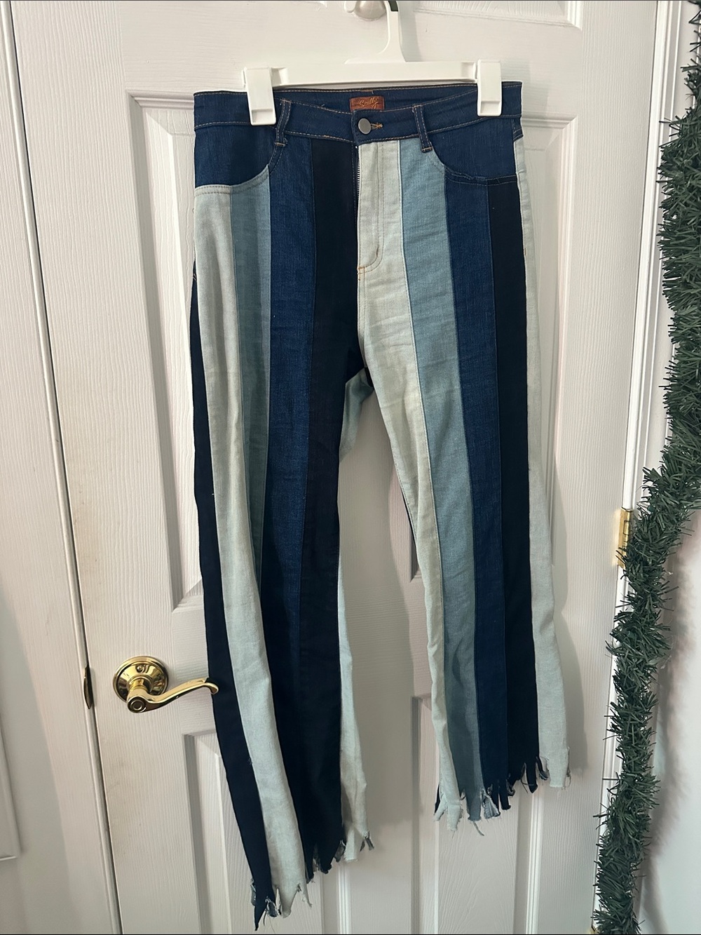 Scully Striped Multi-Blue Patchwork Womens Jeans